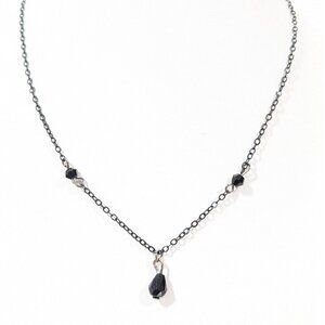 Dainty Black Bead Drop‎ Necklace Minimalist Gothic Layering Chain Modern 17 in